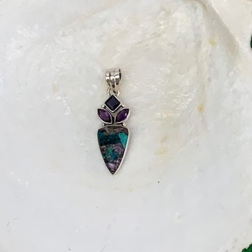 Handmade Chrysocolla and Purple Turquoise Pendant